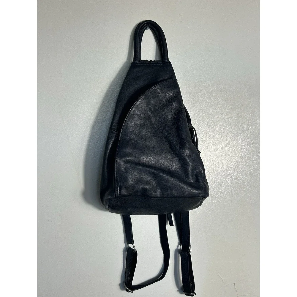 Free People Black Leather Backpack Satchel